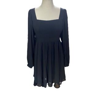 Women’s Black Mini Dress Size US 4 Long Puff Sleeve Pleated Flowy Coquette NEW
